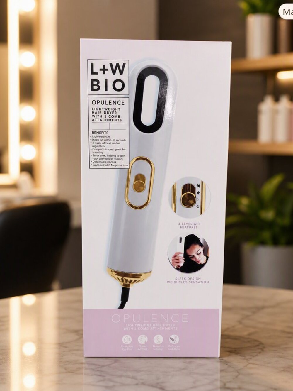 L+W Bio Opulence Lightweight Hair Dryer New in Box